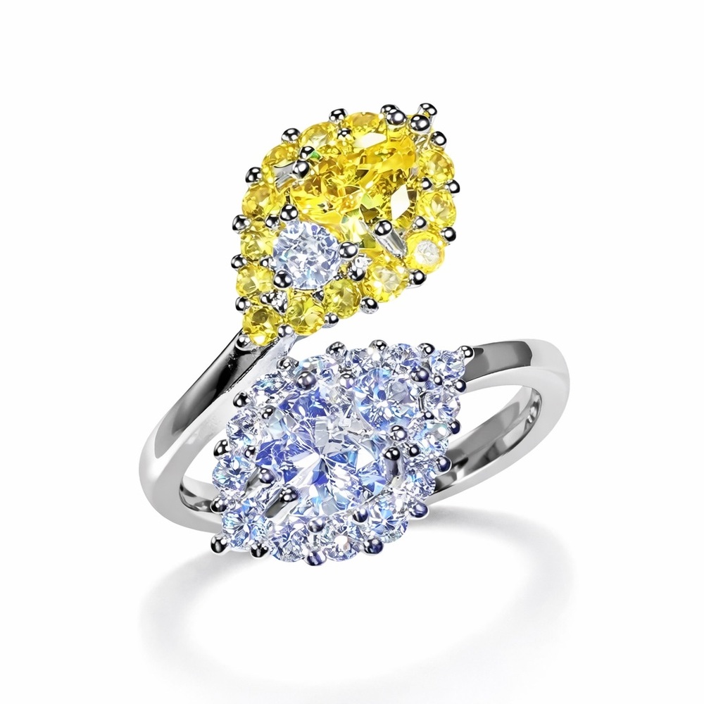925 Silver Yellow Diamond Twist Ring - Picture 1 of 4